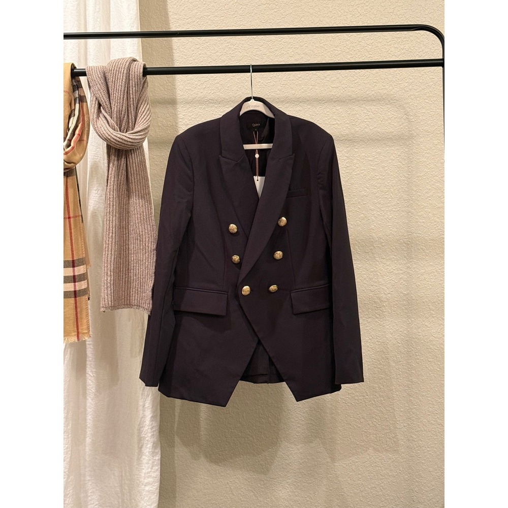 Quince Womens Navy Blue Double Breasted Linen Blazer Gold Buttons NWT Size S
